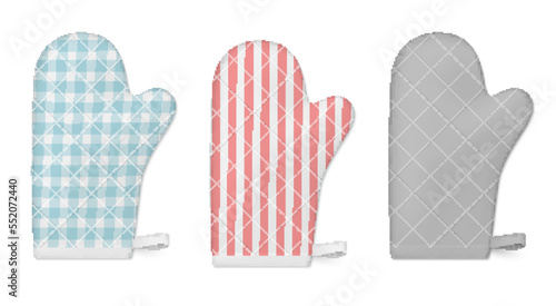 Pot holder mitten textile cooking glove set realistic vector hands protection cuisine appliance