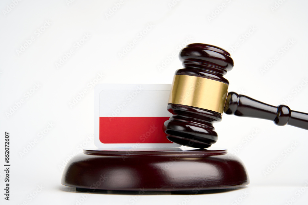 Legal law concept image, judge gavel and flag of Poland