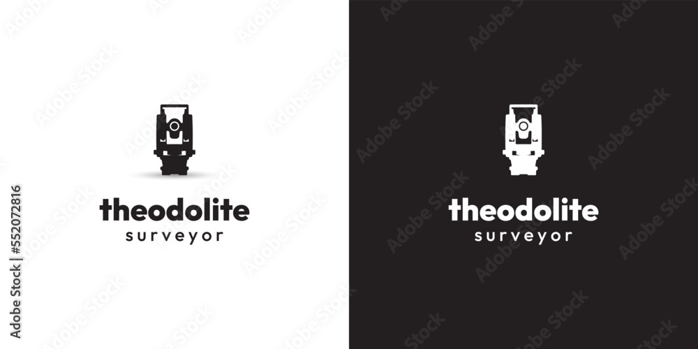 Theodolite logo design in retro style vector design illustration - obrazy, fototapety, plakaty 