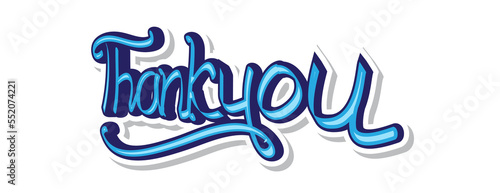 thank you graffiti lettering vector design for greeting card in blue and white. vector illustration