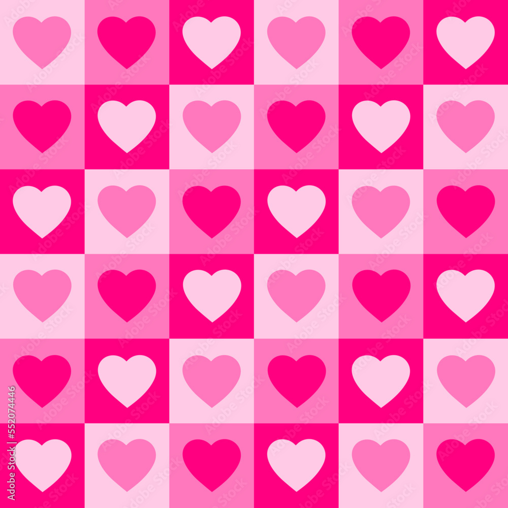Monochrome seamless pattern with hearts on a checkered background. Modern  retro illustration for decoration. Aesthetic vector print in style 60s,  70s. Pink colors Stock Vector | Adobe Stock