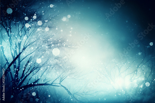 Abstract winter holiday blue background illustration with snowflakes. Generative AI