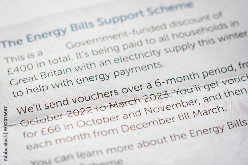 Electricity energy support scheme voucher letter notice in England UK Electricity energy support scheme voucher letter notice in England UK