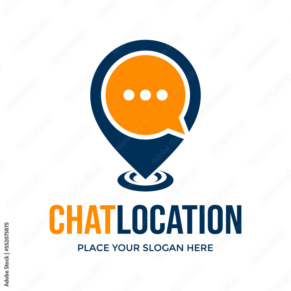Obraz premium Chat Location Logo Vector. This logo is design use gps or pin and dialogue symbol. Suitable for business.