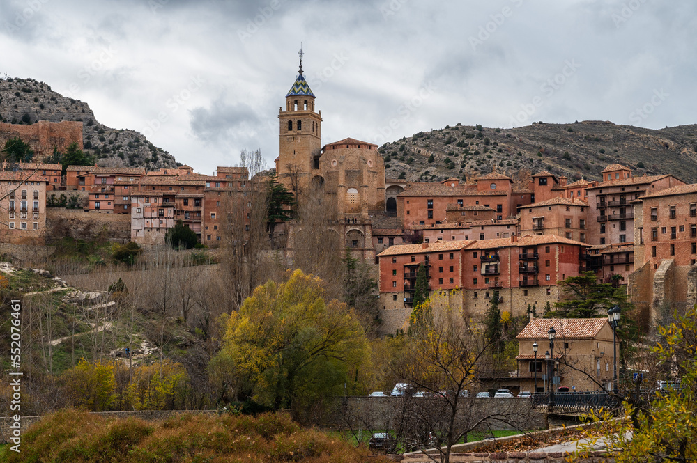 View of the town of Albarracin during an Autumn day.  A proposed  site by Unesco to be declared a World Heritage Site for the beauty and importance of its historical heritage.
