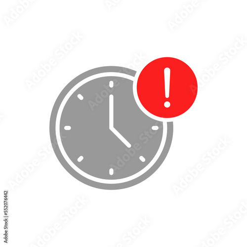 Clock with an exclamation mark. Time error notification. Delay flat icon isolated on white background. Vector illustration