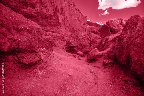 Trendy Color of the year 2023: Viva Magenta toned landform of Altai mountains