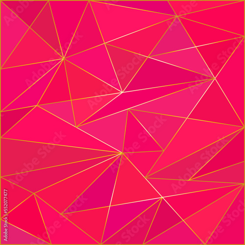 Low polygonal pink colored square pattern with metal gradient vector