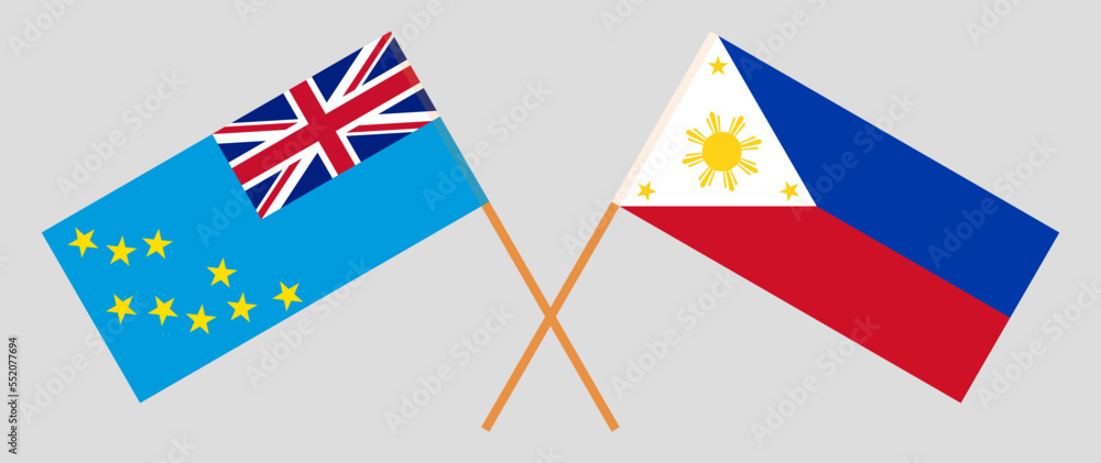 Crossed flags of Tuvalu and the Philippines. Official colors. Correct proportion