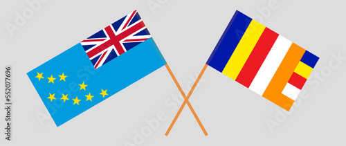 Crossed flags of Tuvalu and Buddhism. Official colors. Correct proportion