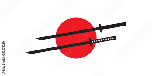 Japanese katana samurai swords with red sun vector illustration