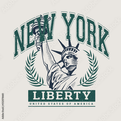 Vintage typography college varsity new york lıberty state slogan print with grunge effect for graphic tee t shirt or sweatshirt - Vector
