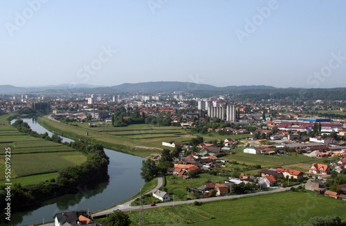 Aerial view of the town of Karlovac in continental Croatia