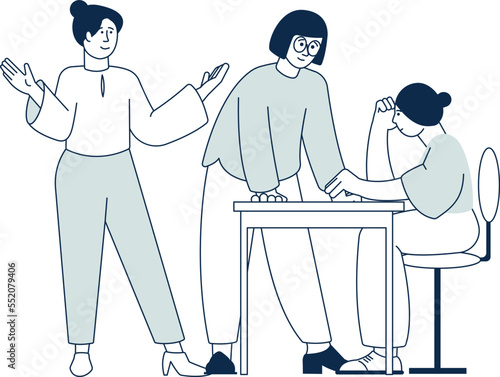 Colleagues talking. Women discussing work problem icon