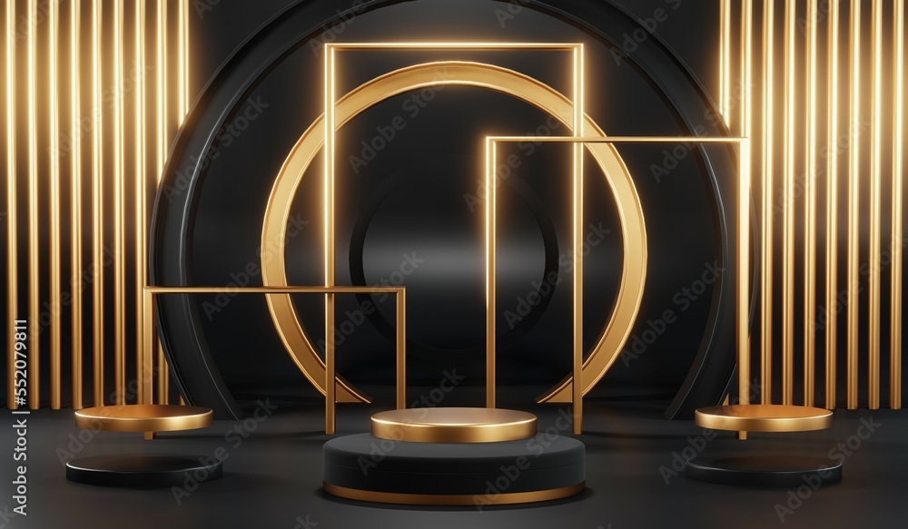 3D rendering of blank product background for cream cosmetics Modern black podium background