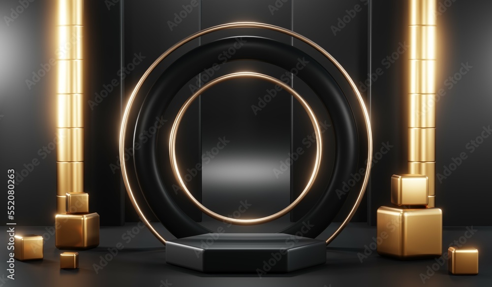 3D rendering of blank product background for cream cosmetics Modern black podium background 3D rendering of blank product background for cream cosmetics Modern black podium background