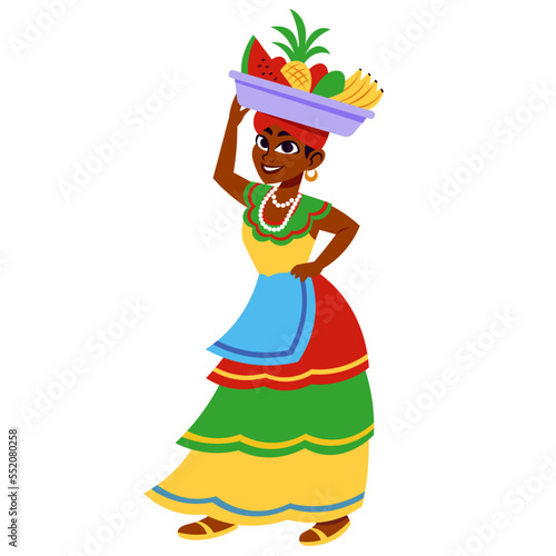 Vector Cute Cartoon Colombian Palenquera Illustration Isolated