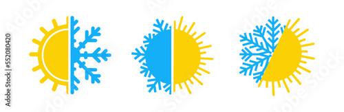 Set of climate symbols Hot and cold. Sun and snowflake climate icon collection. Change climat hot and cold symbols isolated. vector eps10