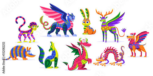Vector Cute Colorful Cartoon Alebrije Set