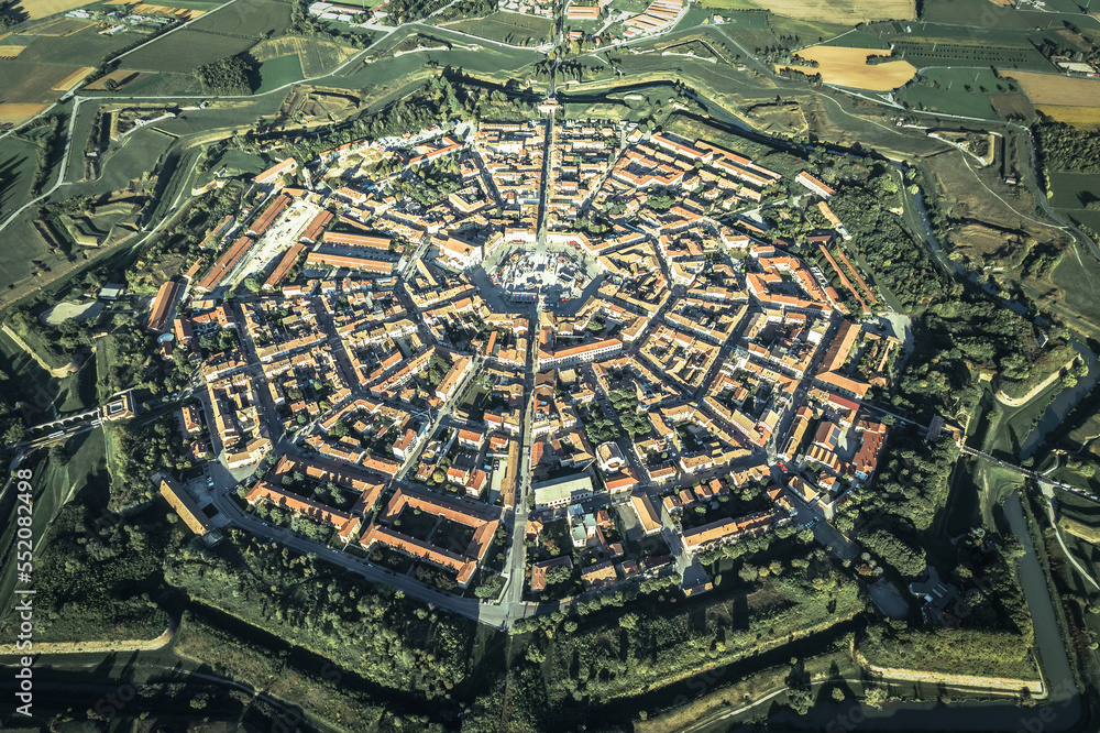 Star fort town of Palmanova aerial view