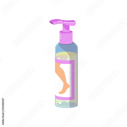 Hair removal cream or lotion cartoon illustration. Cartoon drawing of plastic bottle with leg on label isolated on white background. Cosmetology, depilation, hygiene, beauty concept