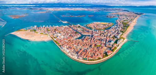 Town of Grado archipelago aerial panoramic view photo