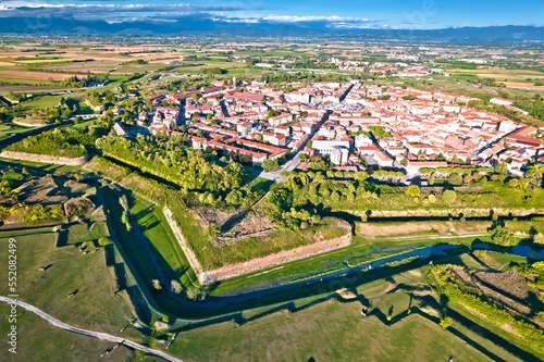 Town of Palmanova defense walls and trenches aerial panoramic view © xbrchx