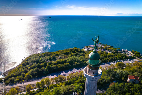 Trieste lighthouse Phare de la Victoire and Adriatic sea aerial view