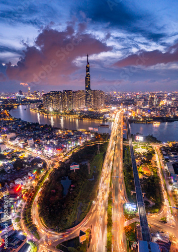 Aerial view Skyscrapers flying by drone of Ho Chi Minh City, Vietnam © VietDung