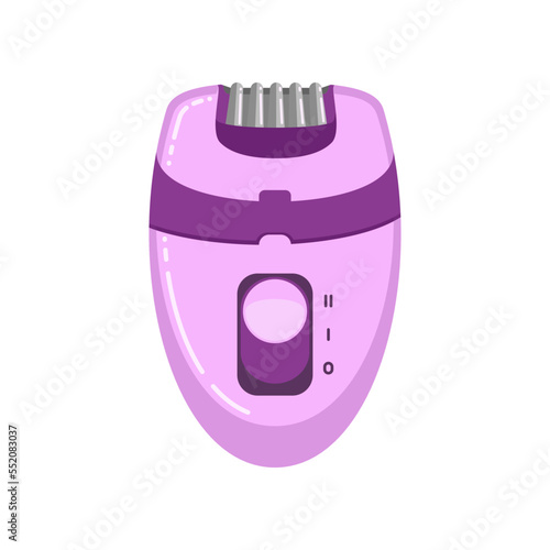 Purple epilator or electric shaver cartoon illustration. Cartoon drawing of hair removal device or equipment isolated on white background. Cosmetology, depilation, hygiene, beauty concept