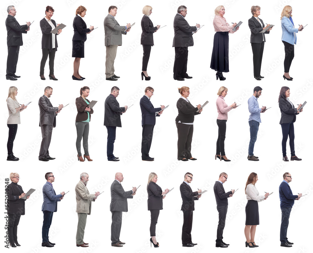 group of successful people with notepad in hands isolated group of successful people with notepad in hands isolated