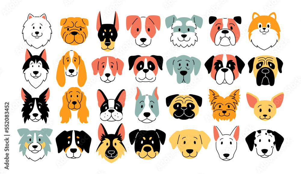 Fototapeta premium Vector Group Of Different Cute Dogs Isolated