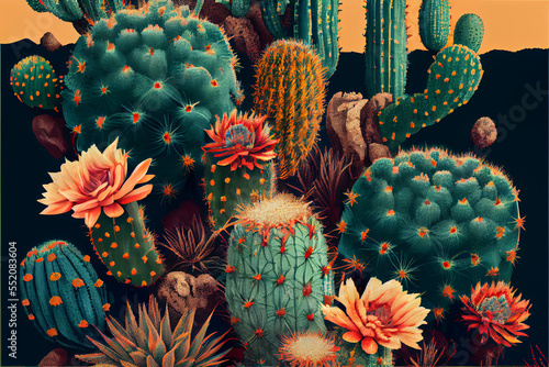 Desert cactus pattern generative art