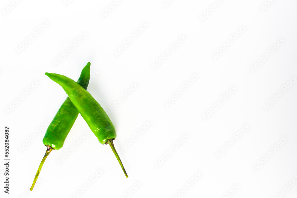 Green Cayenne Peppers. Isolated. Right Copy Space