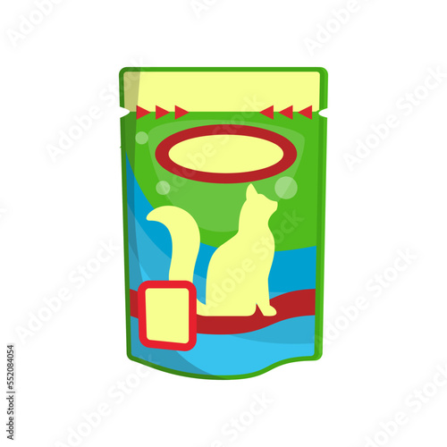 Food package for cats or felines cartoon illustration. Cartoon drawing of pet food or snack isolated on white background. Pet shop, domestic animal, care concept