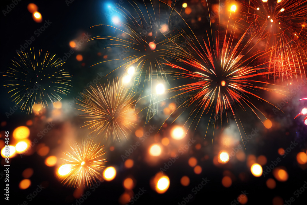 Naklejka premium Sparkling color fireworks. AI generated