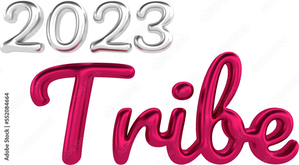 2023 Tribe Silver And Viva Magenta 3D Metallic Chrome Cursive Text Typography 2023 Tribe Silver And Viva Magenta 3D Metallic Chrome Cursive Text Typography