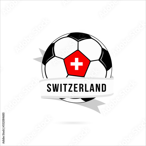 Soccer ball minimal design with Switzerland flag. Flag of Switzerland in a soccer ball with the text Switzerland on the ribbon. Vector illustration eps10