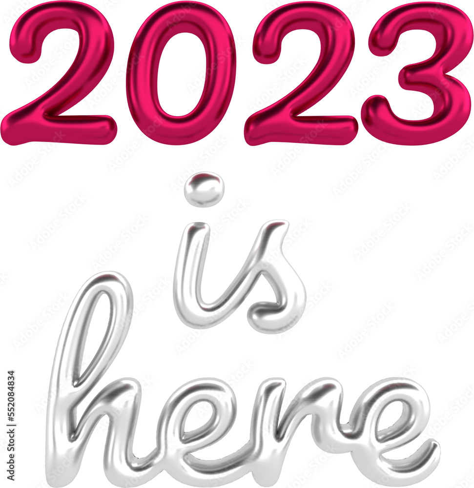 2023 Is Here Silver And Viva Magenta 3D Metallic Chrome Cursive Text Typography 2023 Is Here Silver And Viva Magenta 3D Metallic Chrome Cursive Text Typography