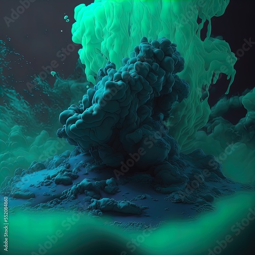 Colorful chemical splash underwater. Abstract swirling liquid. photo