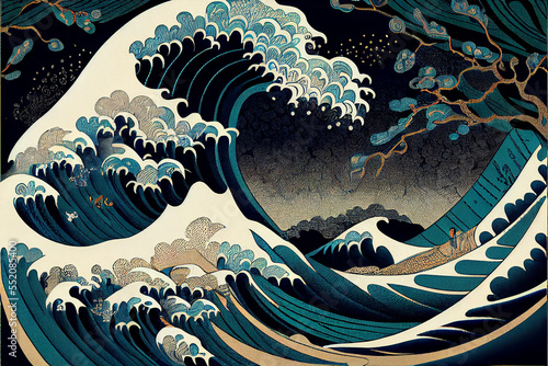 Ukiyo-e wave pattern japanese style generative art