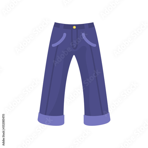 Pair of dark blue jeans for babies and kids cartoon illustration. Hand drawn jeans on white background. Childrens wardrobe, fashion concept