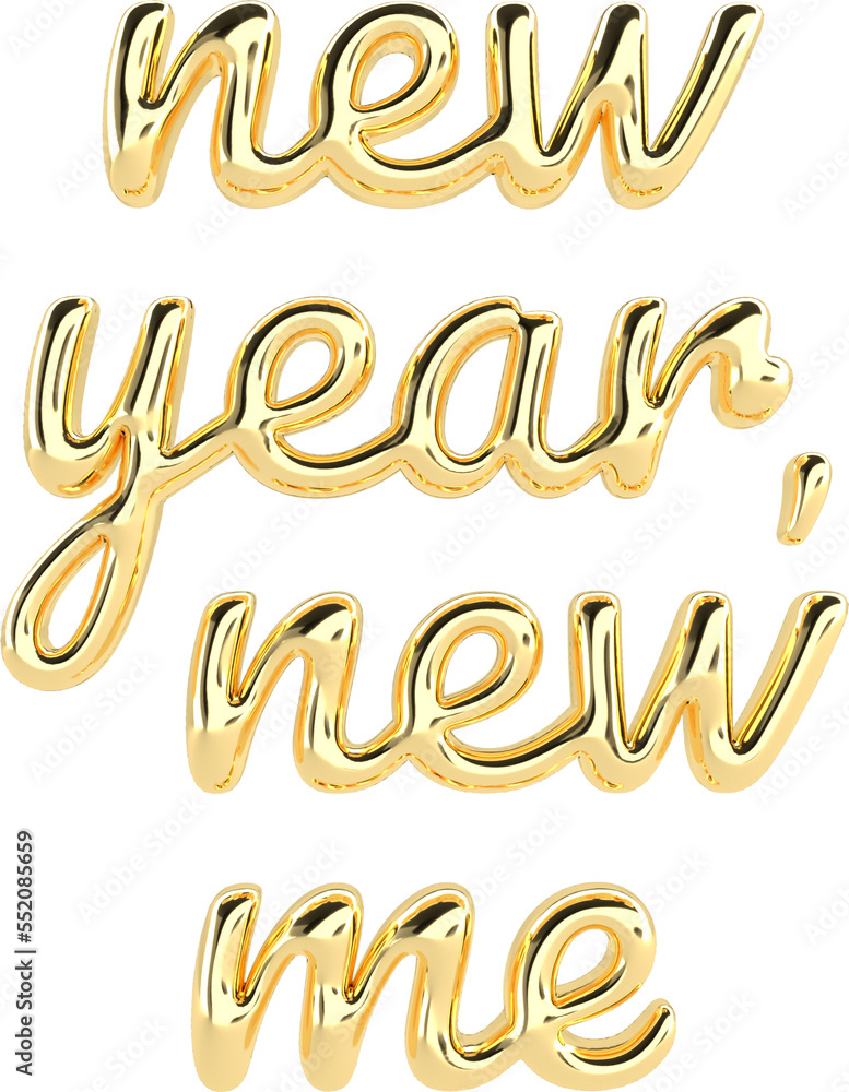 Fototapeta premium New Year New Me Golden 3D Metallic Chrome Cursive Text Typography 