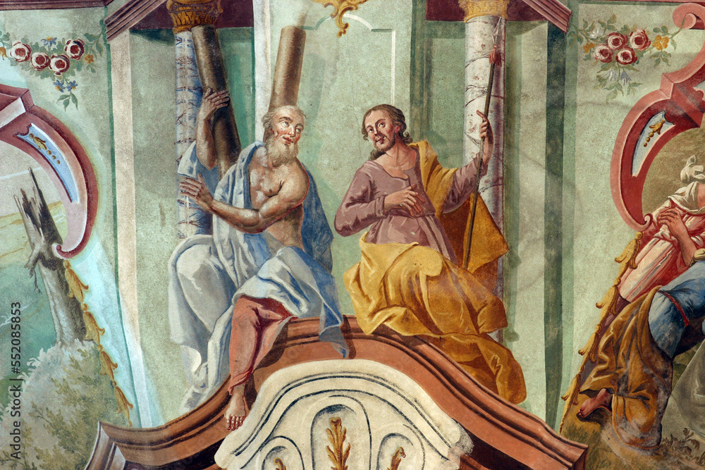 Saints Andrew and Thomas, fresco in the parish church of Our Lady of Snow in Kutina, Croatia
