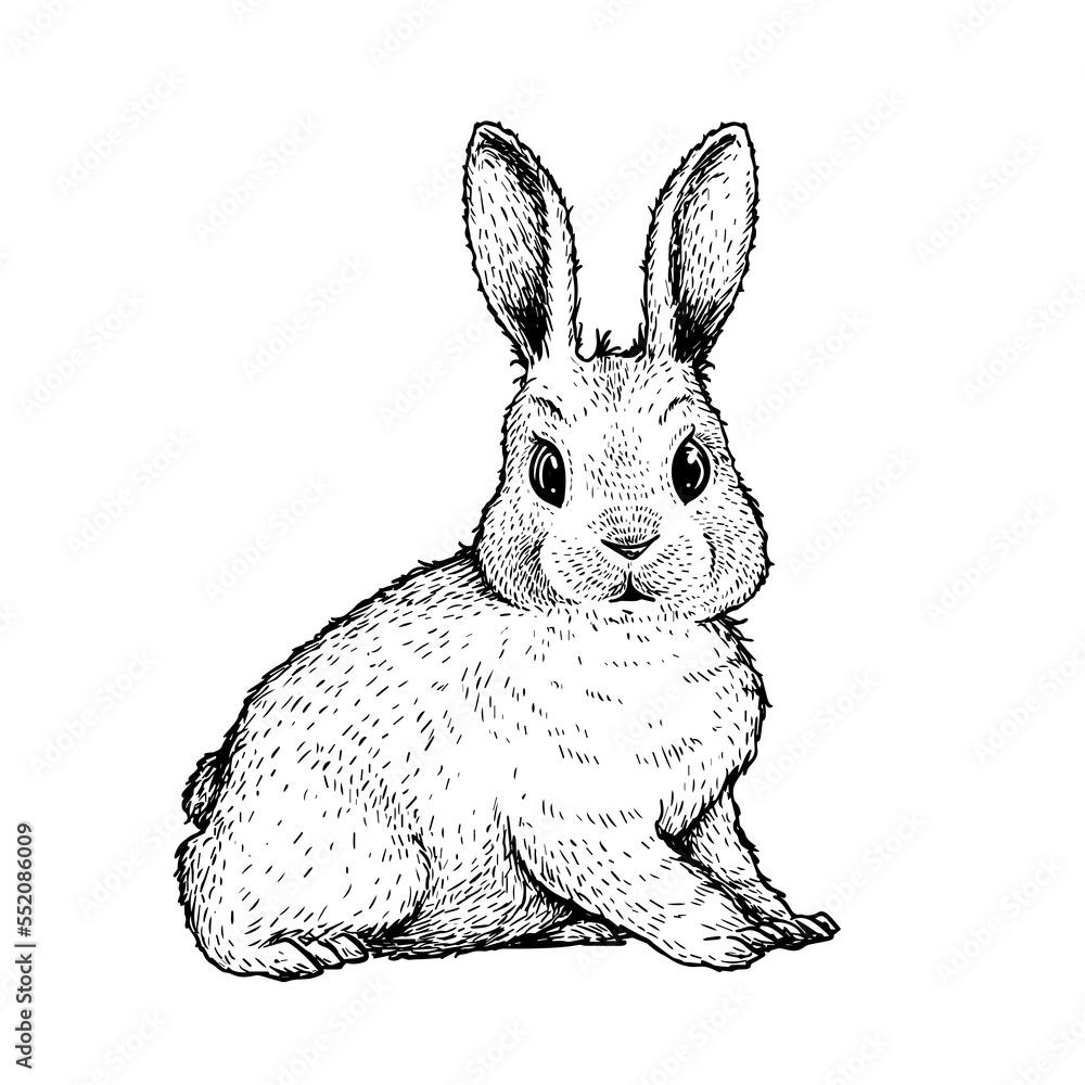 Fototapeta premium Hand drawn sketch style cute bunny. Easter spring animal symbol. Rabbit, farm animal. Vector illustrations isolated on white background.
