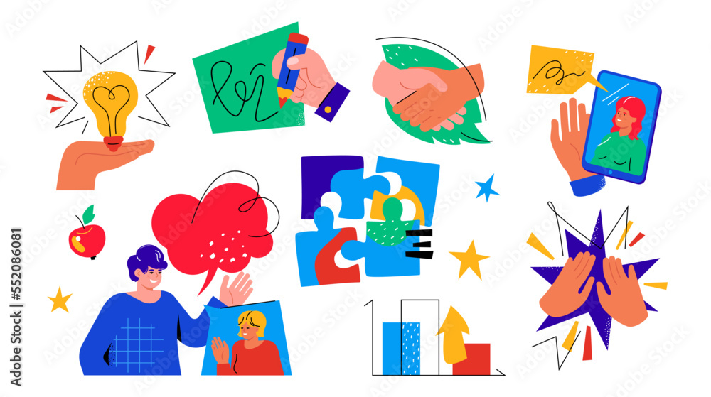 Fototapeta premium Remote communication - modern colorful flat design style illustration set