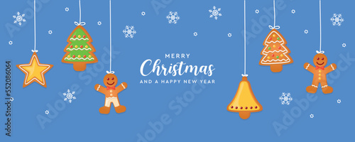 christmas card with hanging gingerbread cookies decoration