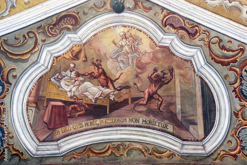 The scapular protects the dying, fresco in the parish church of Our Lady of Snow in Kutina, Croatia
