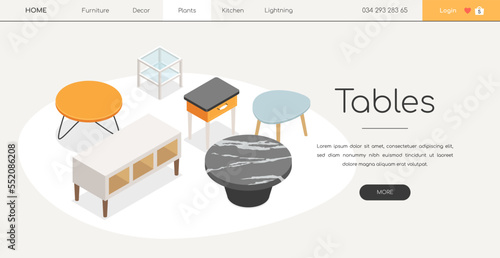 Tables and surfaces - line design style isometric web banner