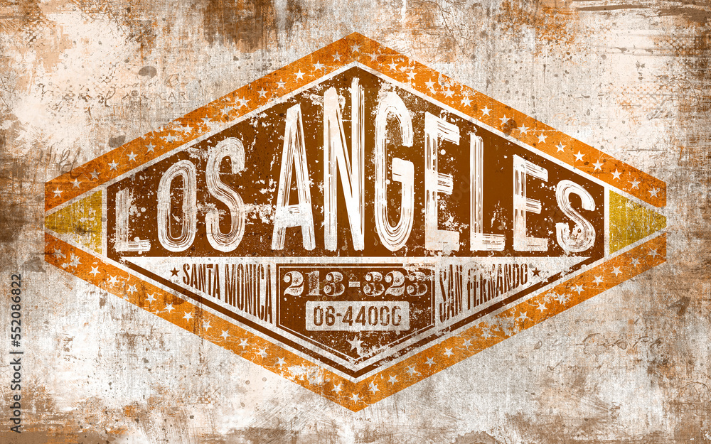 Fototapeta premium Vintage Los Angeles sign with grunge and textured elements.